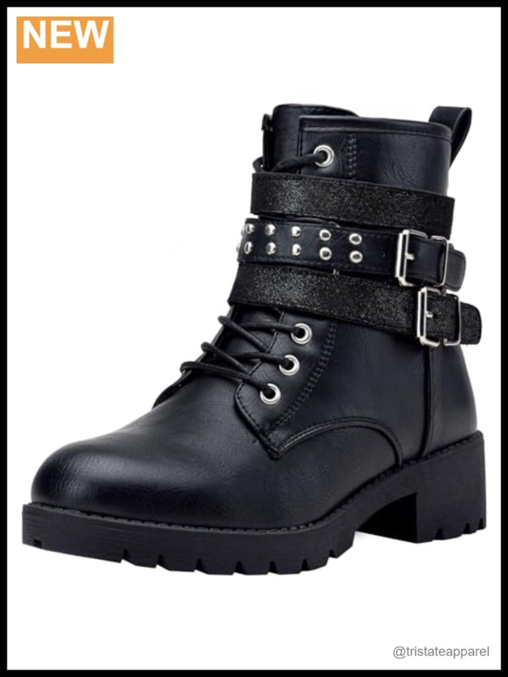 Faux Leather Lace Up Combat Ankle Boots with Zipper and Lug Sole
